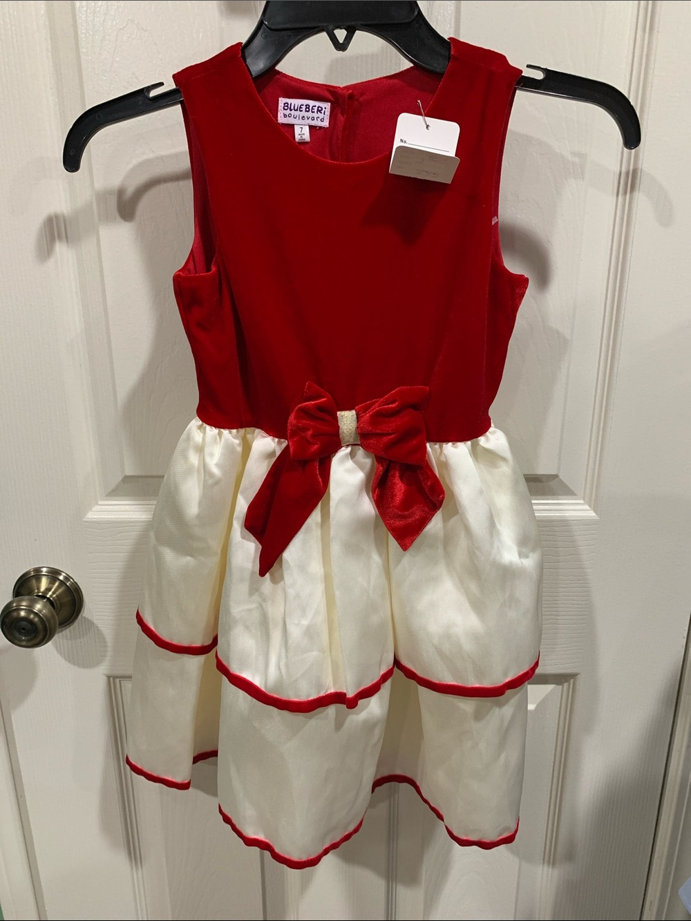 Blueberi Boulevard Red & Ivory Festive Bow Party Dress